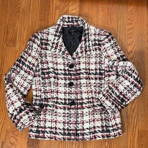 Talbots Tweed Wool‎ Blend Blazer White Black Jacket 12P Business Casual Preppy